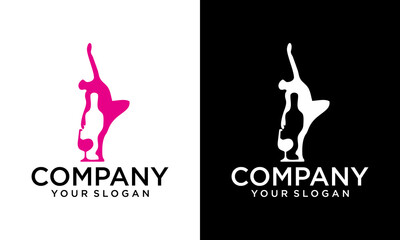 Creative Ballet/Dance with wine glass logo design vector silhouette illustration