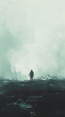 Fototapeta premium Illustrate a post-apocalyptic wasteland with rusting remnants of civilization overtaken by nature, using dramatic low-angle shot to convey a sense of looming desolation