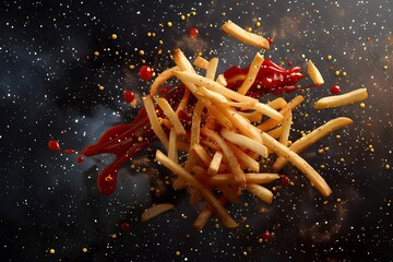 Surreal French Fry Constellation in Starry Night Sky