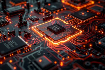 Fototapeta premium CPU processor microchip circuit board illustration created with generative ai