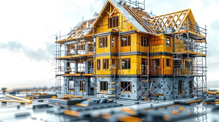 Many construction engineers are helping to build the structure and have many machines.