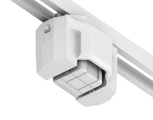 Clay rendering of OHT (Overhead Hoist Transport) on white background. Generic design. 3D rendering image.