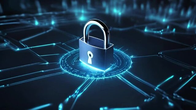Cyber security and digital computer protection with padlock symbol abstract digital concept. Network, cyber technology and computer background seamless and looped animation