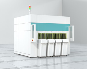 Semiconduct Wafer Cleaning, Etching system in Fab cleanroom. Generic design. 3D rendering image.