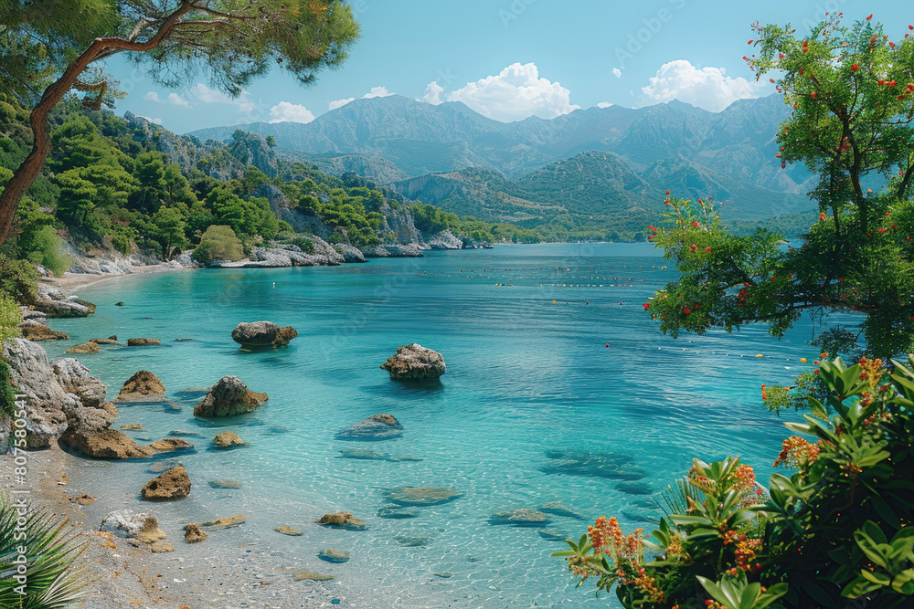 Wall mural a breathtaking aerial view of the crystal clear turquoise waters and pristine beaches in antalya. cr - Wall murals