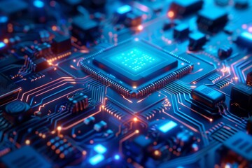 CPU processor microchip circuit board illustration created with generative ai