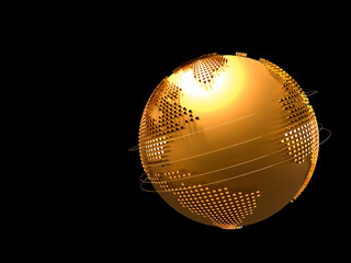 golden globes isolated on black background. 3D illustration