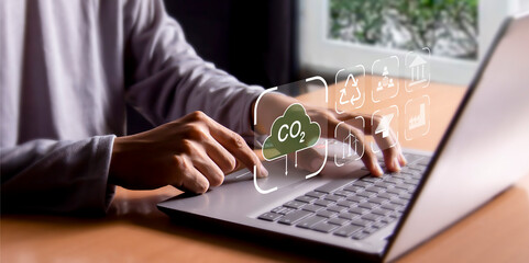 The carbon neutral concept reduces CO2 emissions, reducing global warming. Goal of net zero carbon emissions 2050	