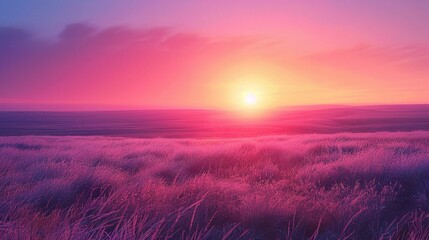 sky in brilliant shades of pink and purple, casting a warm, golden glow across the landscape