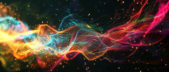 A dynamic array of colorful digital filaments, symbolizing the intricate pathways of network communication.