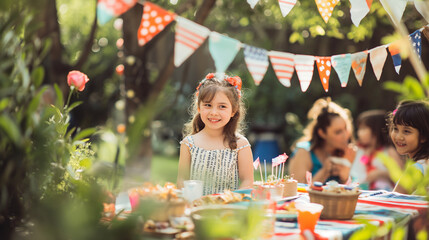 In a festive backyard setting, kids friends gather for a lively 4th of July bash, their DIY celebration brimming with creativity and camaraderie. Colorful decorations adorn the space