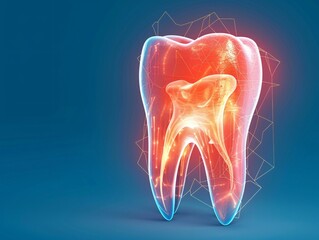 a transparent tooth with red and blue light