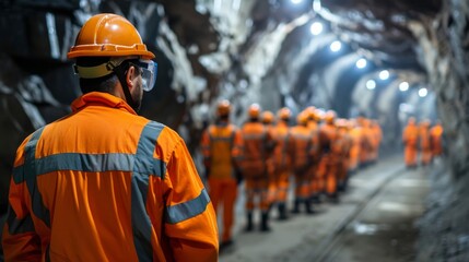 Safety Measures, Mining personnel in safety gear during a safety briefing or training session, emphasizing the importance of worker safety.