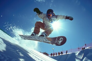 Snowboarding with a stock photo of a snowboarder executing a jump in a terrain park.