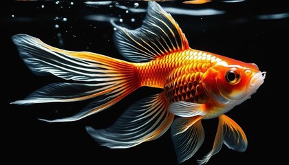 Elegant Goldfish: Flowing Fins against a Black Background
