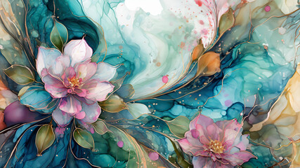 marbled flower water color with pearls