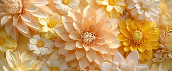 3D Render Craft Paper Flowers Mother'S Day Floral Bouquet, Yellow Dahlia Botanical, Captures The Essence Of Heartfelt Appreciation And Love, Background HD For Designer 