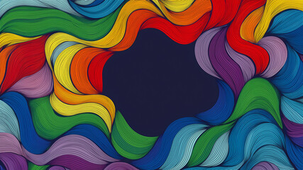 rainbow wave spirals abstract border with space for text or image