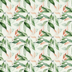 Botanical poster with watercolor leaves in art line style for decor, design, wallpaper, packaging.