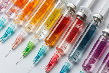 Various colored syringes on a white background