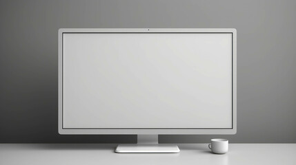The computer screen on the office desk on a grey background for a productive workspace for a professional