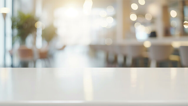 empty beautiful table top counter and blur bokeh background in clean and bright.