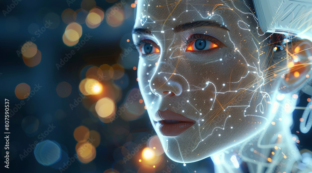Aufkleber representing artificial super intelligence as a human invention. generative ai.