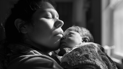 In a hospital room filled with a sense of awe and wonder, a mother embraces her newborn baby, their eyes locked in a silent exchange of love and understanding