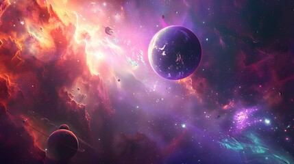 fantastic multicolored outer space with stars, constellations, galaxies, planets and nebulae