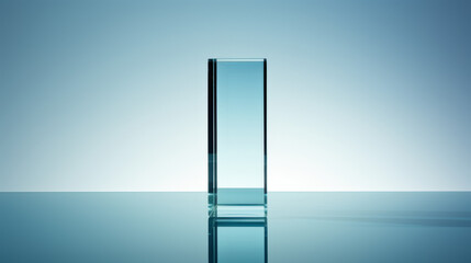 A clear glass vase sits on a table