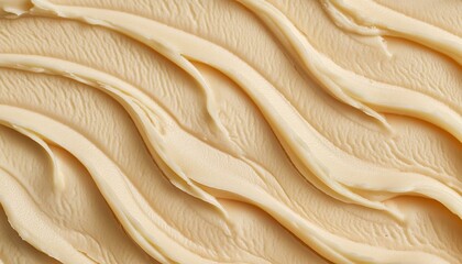 drops of water, brown leather upholstery, white chocolate on a plate, Vanilla flavor gelato - full frame background banner detail. Close up of a beige surface texture of vanilla Ice cream.
