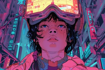 Illustrate a detailed close-up scene portraying rebellious youth navigating a dystopian landscape through extreme sports within a glitch-filled virtual reality setting Incorporate