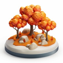 3D autumn tree cartoon model. Generative AI technology.	
