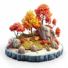 3D autumn nature model. Generative AI technology.	
