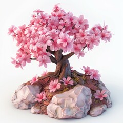 3D Cheery blossom tree figure. Exotic Japanese blossom floral plant. Generative AI technology.