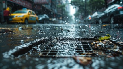 Urban Runoff, rainwater flowing through city streets, picking up pollutants and debris, leading to...
