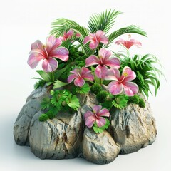 Beautiful pink flower 3D model. Exotic Japanese blossom floral plant. Generative AI technology.