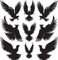 Set of wings icons black silhouette on white background 