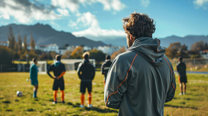 a football coach is looking at his players