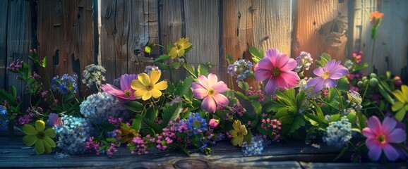 Admire The Charming Allure Of Garden Flowers Set Against A Rustic Wooden Background, Background HD For Designer 