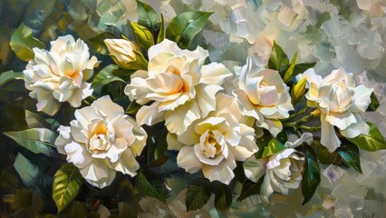 Brushstrokes of creamy white gardenias