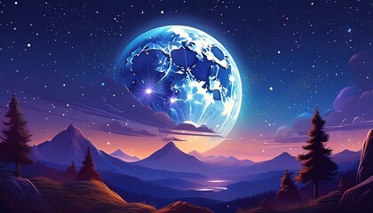 Moon night star background art painting isolated texture 
