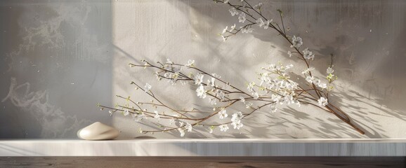 Admire The Elegance Of A Shelf Adorned With A Delicate Flower Branch In A 3D Rendering, Background HD For Designer 