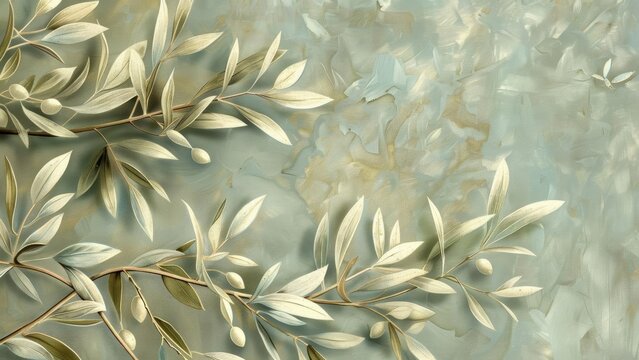 Muted sage green olive branches