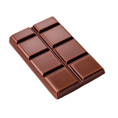Obraz premium A chocolate bar isolated on a transparent background. The chocolate bar is brown and has a smooth, shiny surface. It is divided into 8 squares.