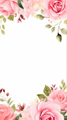 Watercolor pink rose flower, copy space for text on white background vector