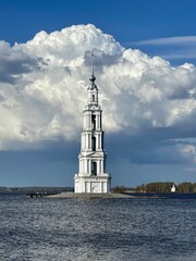 Kalyazin city, Volga river and flooded Bell Tower of St. Nicholas Cathedral