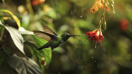 Naklejka premium Hummingbird hovers feeding near papallacta