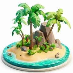 3D tropical palm island model figure. Generative AI technology.	

