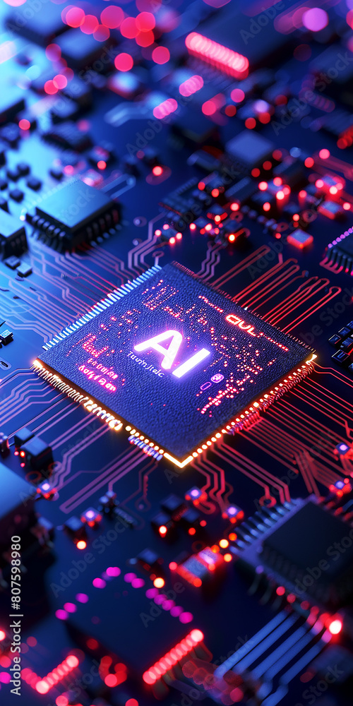 Fototapete A computer motherboard with a state-of-the-art AI processor. AI generative.